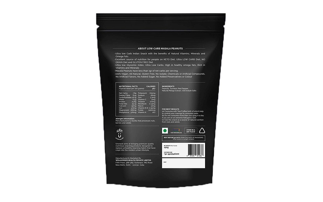 Unsnack Low-Carb Masala Peanuts    Pack  150 grams